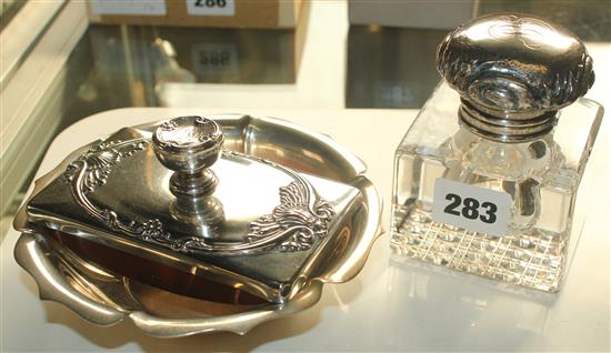Sterling silver top inkwell , blotter & small dish